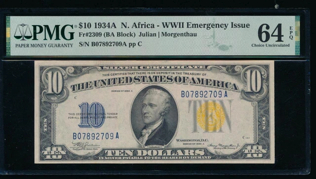 AC $10 1934A North Africa A-A block PMG 64 EPQ Fr 2309