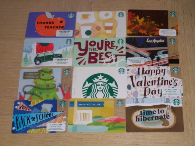 Starbucks U. S. A. #2    12 different new and used collectible gift cards