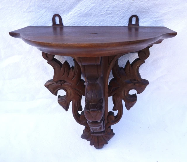 French Black Forest Carved Wood Wall Hanging Shelf 1920's