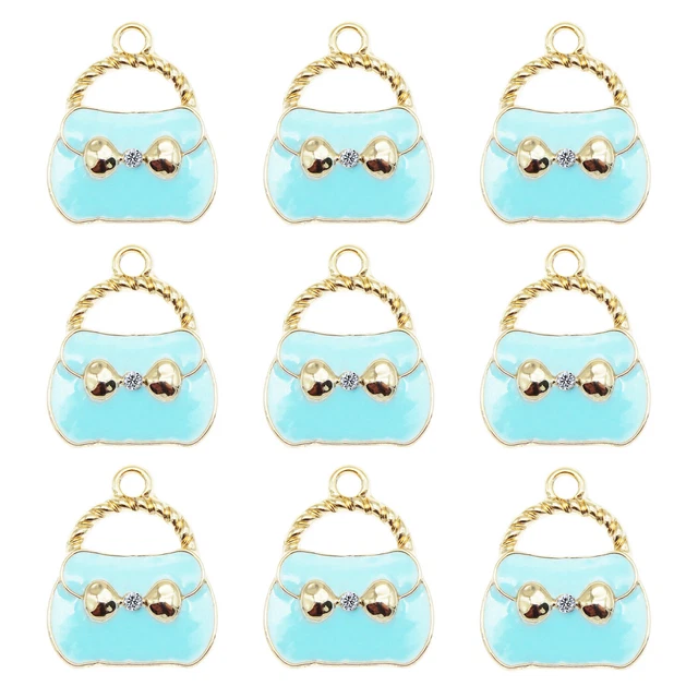 16 Stück Blau Emaille Metall Gold Mini Handtasche Schmuck Anhänger Charm 19x16mm
