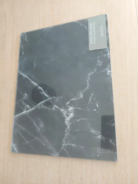 Black White Marble Glass Effect Chopping Board Kitchen Worktop Protector 30x40cm