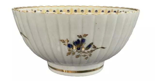 Caughley Superb Floral Painted With Gilded Highlights Fluted Slop Bowl C1780