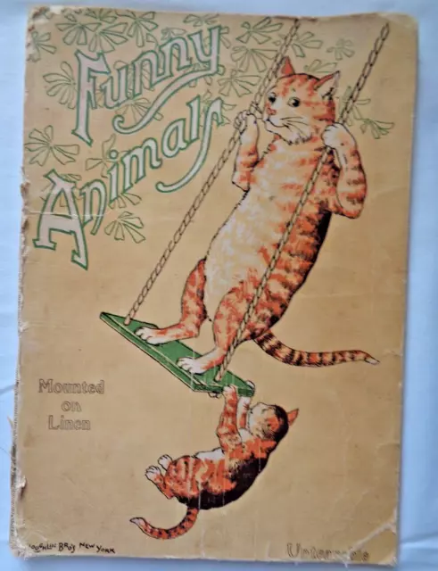 Vintage 1892 Funny Animals ABC Linen Book By McLoughlin Bro's Mounted on linen