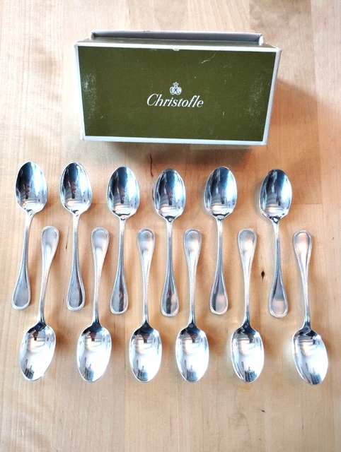 Suite De 12 Petites Cuillères Café Moka Métal Argenté Christofle Modèle Perles