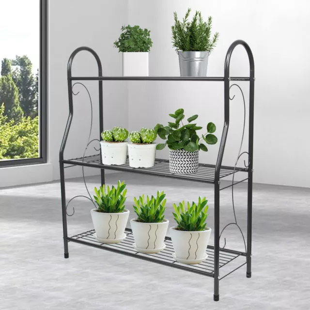 3Tier Metal Plant Stand Wrought Iron Flower Pot Rack Holder Shelf Indoor/Outdoor 2