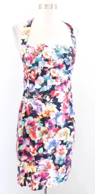 Black Halo Bryson Floral Print Cross Back Strappy Sheath Dress Size 4 Cocktail