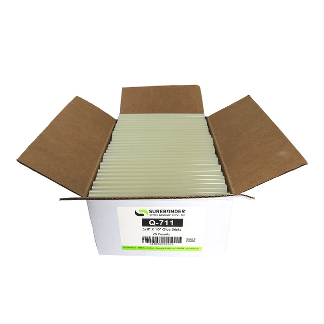 Q-711 Fast Set Packaging Adhesive Glue Sticks - 5/8" x 10" - 25 lbs - Tan