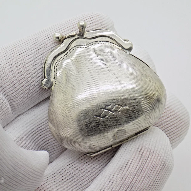Vintage Italian Handmade Genuine Silver Purse Shaped Trinket Box Figurine