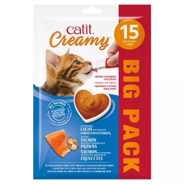 Catit Cremoso Salmón & Gambas Bogpack 15 x 10G, Snacks para Gatos, Nuevo