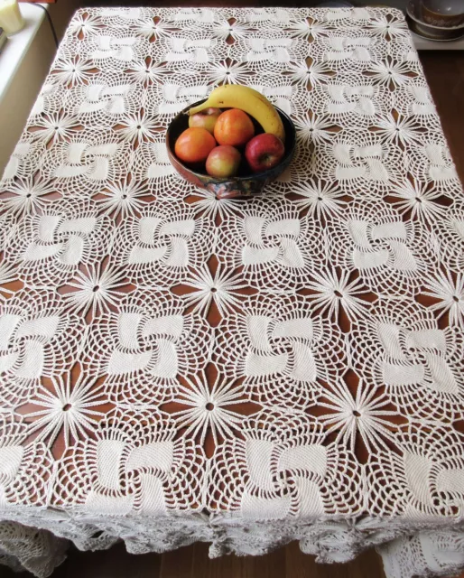 Large Handmade Lace Tablecloth - 76" sq.  Gorgeous Crochet Display Piece CLEAN