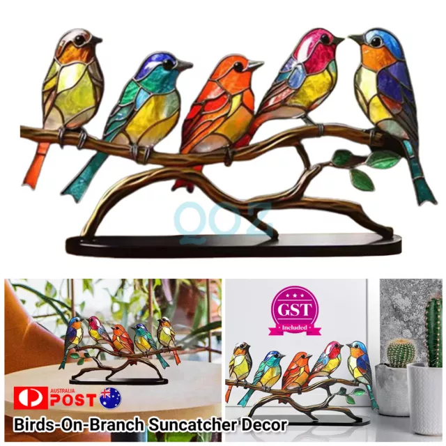 Stained Glass Birds-On-Branch Suncatcher Metal Table Decor Home Ornaments Hot AU