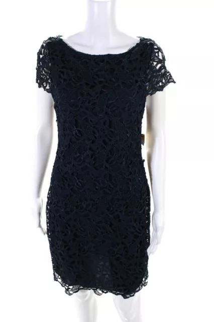 Alice + Olivia Womens Floral Battenberg Lace Zipped Sheath Dress Navy Size S