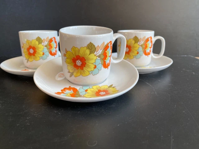 Lot De 2 Grandes Tasses à Thé Vintage 70s Monopoli Italie – Motif Floral – état Parfait