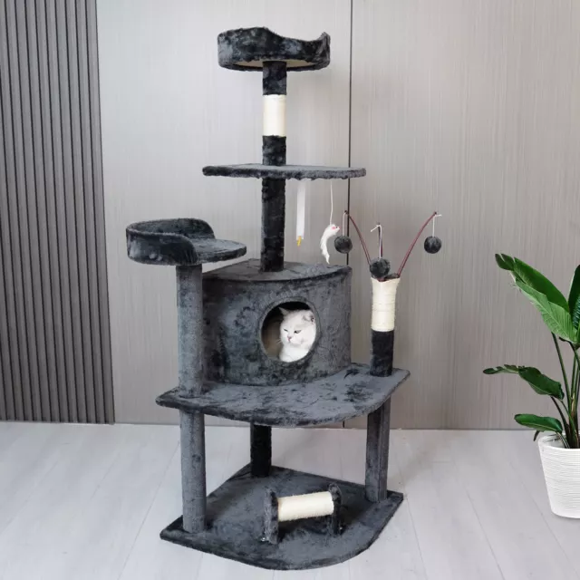 64" Cat Tree Tall Tower Multi-Level Condo Scratch Post Kitten Play House D-Grey