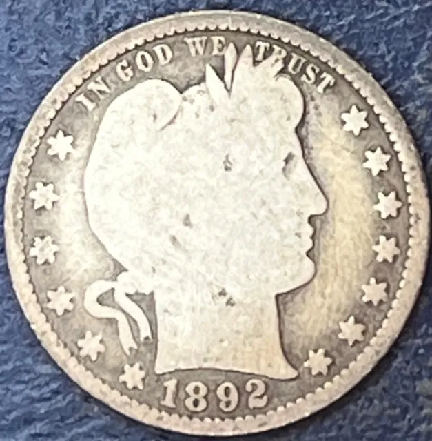 1892 Barber Quarter Well Circulated 0221-14