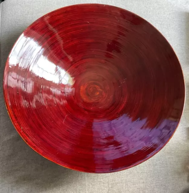 Oggetti Lacquered Bamboo Wood Decorative Bowl Lacquer Vietnam 17.75 inch Vintage