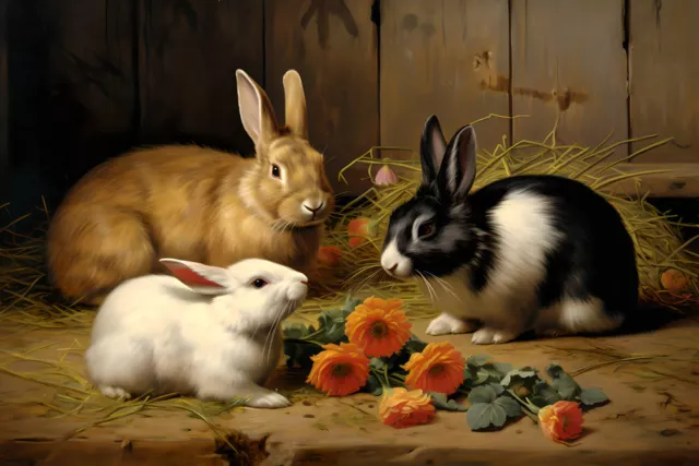 Fun Gift Home Art Wall Decor Rabbits Oil Painting Picture Printed On Canvas 039