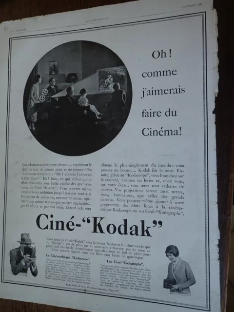 CINE-KODAK 94+ CHENARD & WALCKER automobile publicité papier ILLUSTRATION 1928