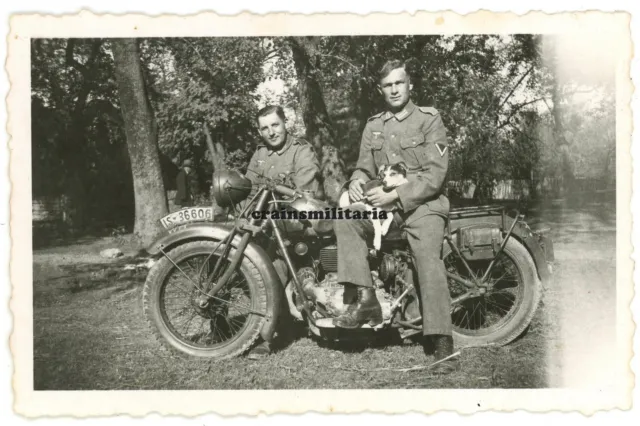 Orig. Foto Heer Kradmelder mit NSU Motorrad Hund in Russland