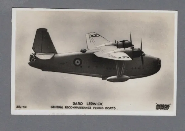 Saunders Roe Saro Lerwick Flying Boat Vintage Valentine’s Postcard