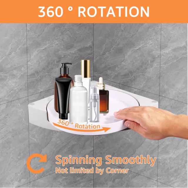 2Pcs Shower Corner Shelf 360° Rotating Organizer Rack Self Adhesive Bathroomł