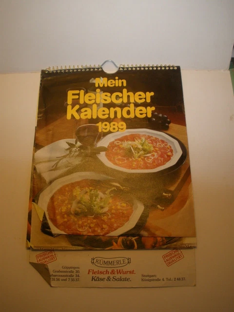 ALTER FLEISCHER KALENDER 1989 Metzgerei K&uuml;mmerle G&ouml;ppingen mit Rezepten