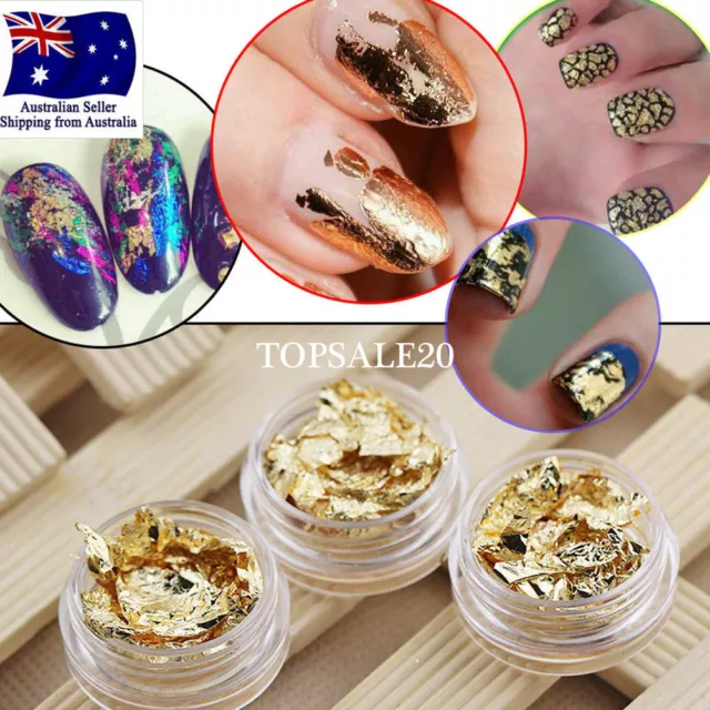 Gold & Silver Foil Flakes Leaf  Wrap Nail Art  Acrylic Gel Polish