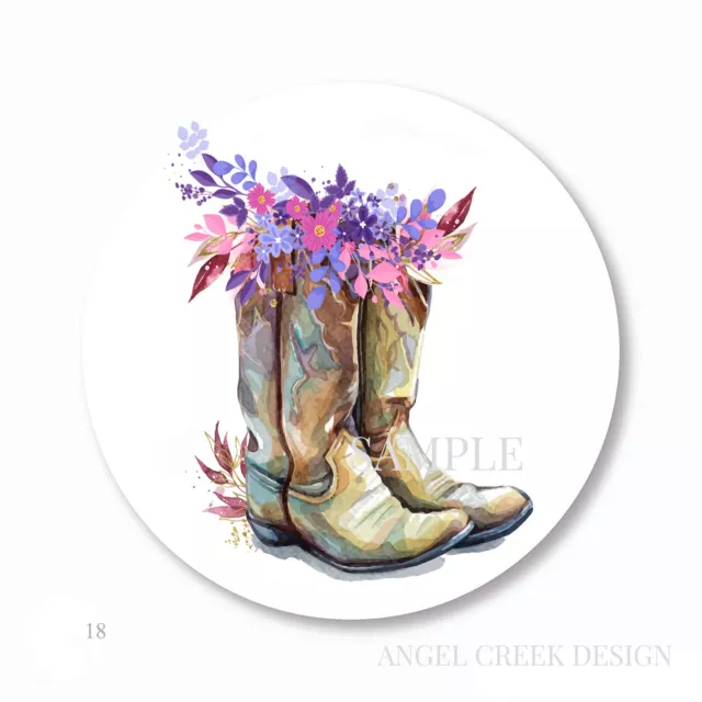 Purple Flowers Cowboy Boots Scrapbook Stickers Favors Labels Envelope Seals