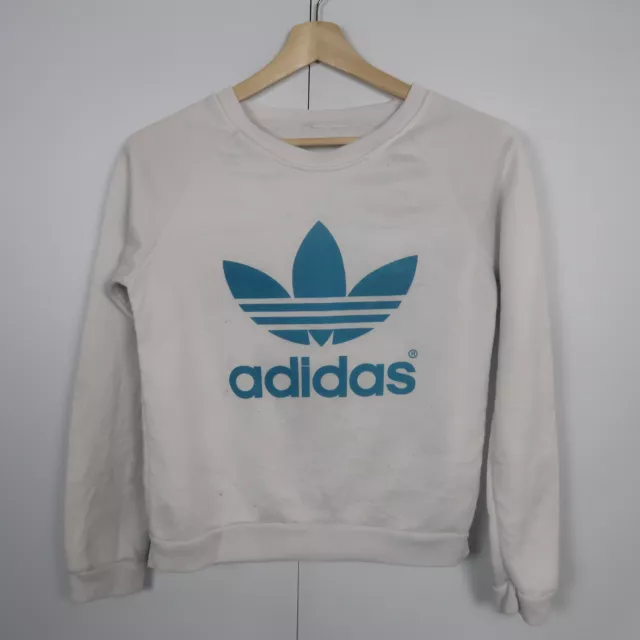 Adidas Womens Sweater Size M White Big Trefoil Logo Crew Neck Jumper