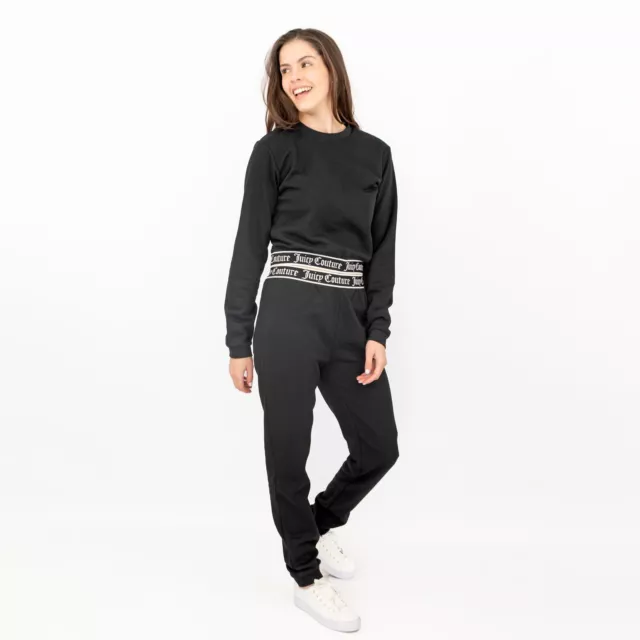 Juicy Couture Tracksuit Girls Black 2 Piece Set Crop Top Jogger Lounge Outfit