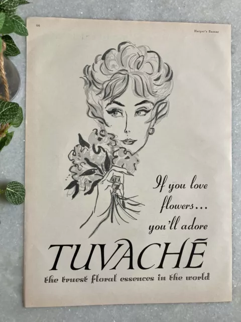 1958 publicité TUVACHE english perfume pub advertising ad parfum floral essence