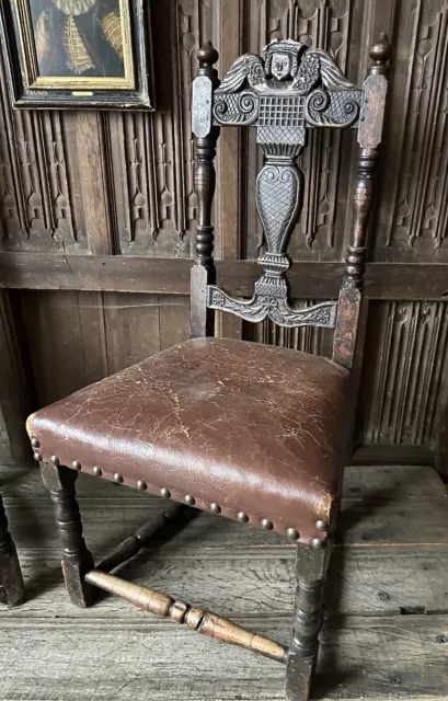 Pair Of Antique Carved Oak Jacobean James I Style Chairs 2