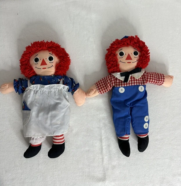 Vintage Raggedy Ann Playskool I Love You Heart and Andy Knickerbocker 12" Dolls