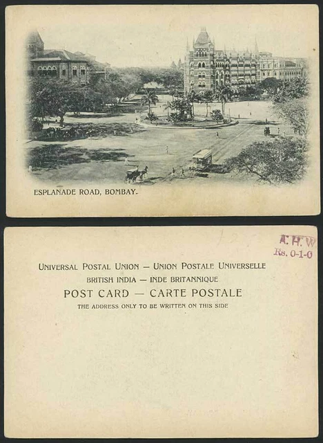 India Old UB Postcard Esplanade Road Street Tram BOMBAY