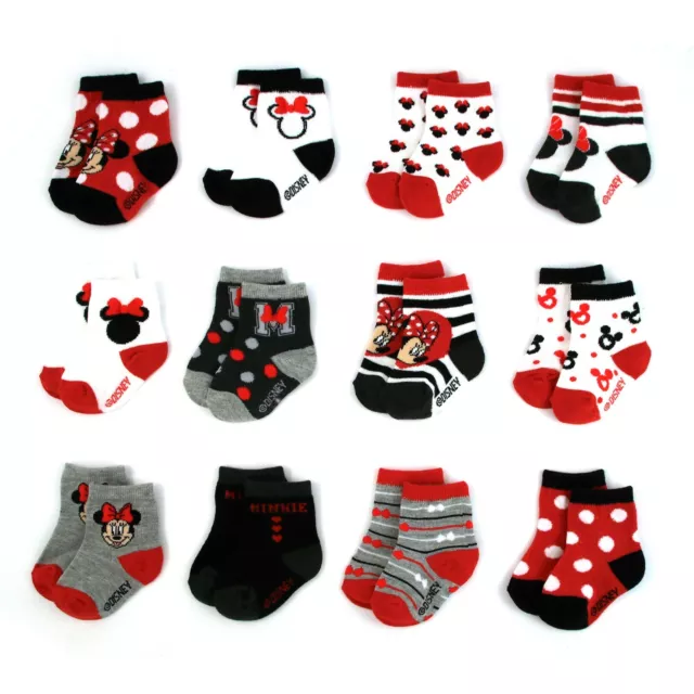 Disney 12-Pair Baby Socks, Minnie Mouse Infant Socks, Newborn Socks ages 0-24M