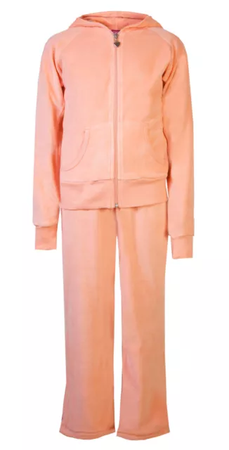 Childrens Velour Tracksuit Girls Hoodie & Joggers Full Set Peach Age 5-6