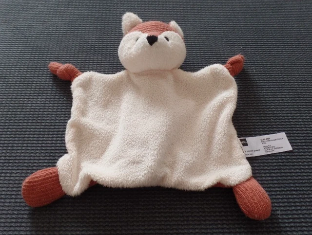doudou plat renard Roméo blanc orange bleu tout doux BABY NAT' - état