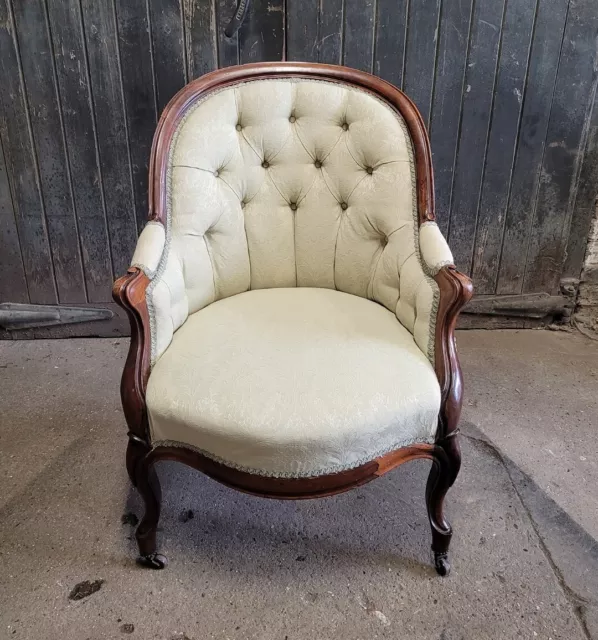 Antique Victorian 19th Century Mahogany Framed Armchair