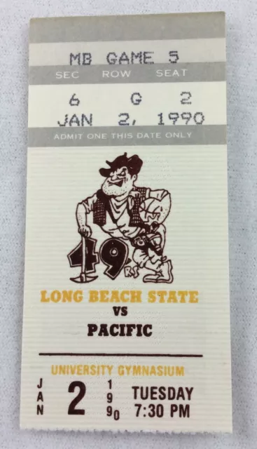 1990 01/02 Pacific at Long Beach State Basketball Ticket Stub