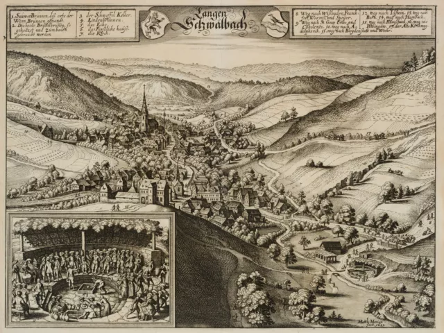 M. MERIAN (1593-1650), Vogelschauplan von Bad Schwalbach,  1631, Kupferstich