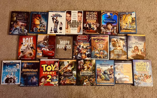 Disney DVD + Blu Ray Movie Lot Of 22 Discs Lion King Peter Pan Cars Frozen