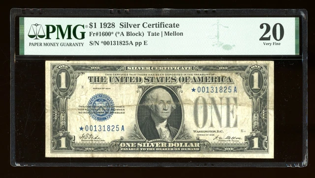 DBR 1928 $1 Silver Funnyback STAR Fr. 1600* PMG VF-20 Serial *00131825A