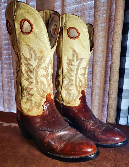 Bottes de cowboy western homme vintage Tony Lama cuir marron
