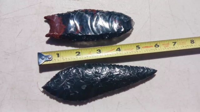 Two Large Paleo Arrowheads, Atlatl, Obsidian Flintknapping