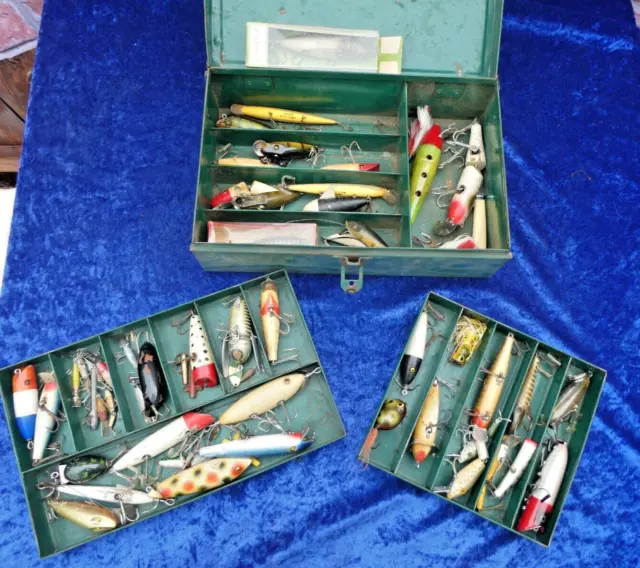 VINTAGE WOODEN TACKLE Box 1950'S - 60'S, Fishing, Deep Sea, Trout