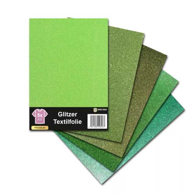 5x din A4 Feuille Ensemble Vert Étincelant Textile Film pour Découpe Flexfolie