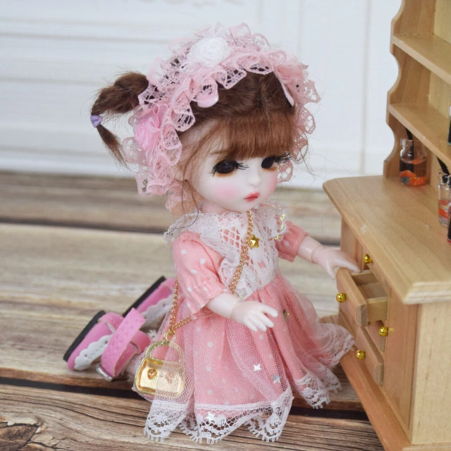Bambola 1/8 BJD Carino regalo per bambini corpo 6 pollici + occhi + parrucca + scarpe + set completo abito 10