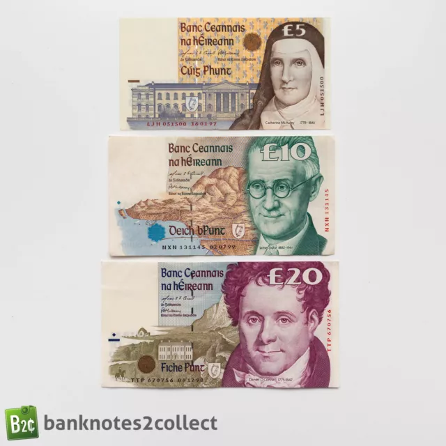 IRELAND: Set of 3 Irish Punt Banknotes.