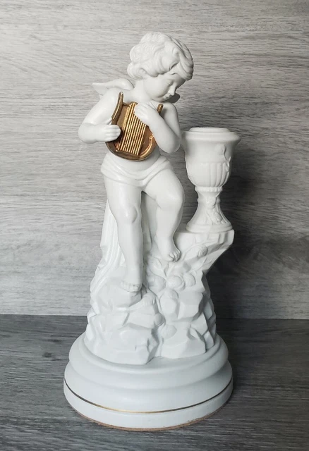 Franklin neuwertig von Gianni Benvenuti weißes Porzellan Cherub Figur Kerzenhalter