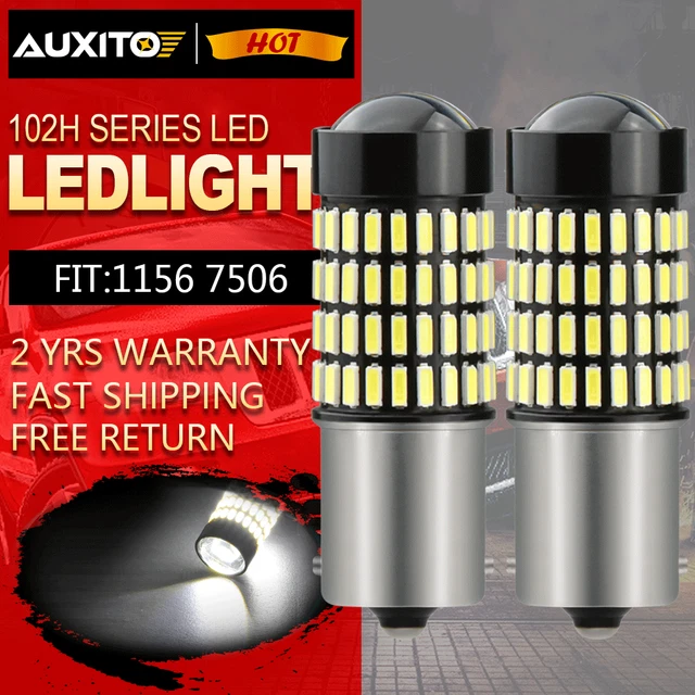 2X White 1156 BA15S LED Backup Reverse Tail Light Bulbs 6000K 102SMD Brightest